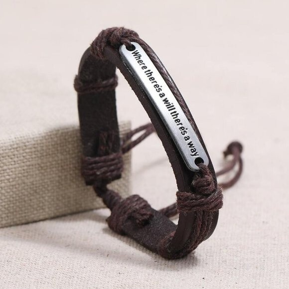 Men's Faux Leather WHERE THERE'S A WILL THERE'S A WAY Adjustable Wrist Cuff NEW - Picture 4 of 5